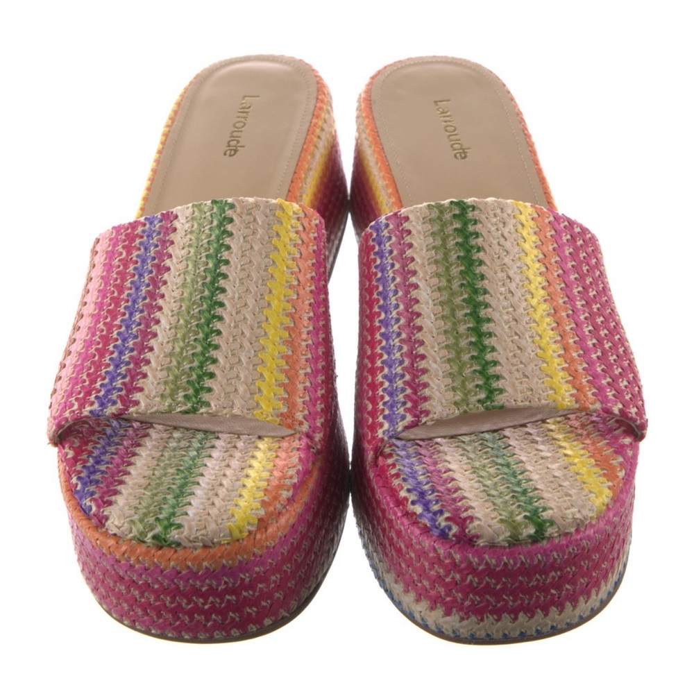 NWOT LARROUDE Alex Flatform Mule In Rainbow Raffia Size 8